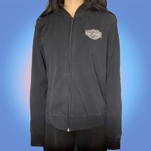 Y2K Harley Davidson Rhinestone Zip Up Hoodie